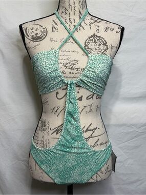 Touché Mint Green Floral One-Piece Swimsuit Size L